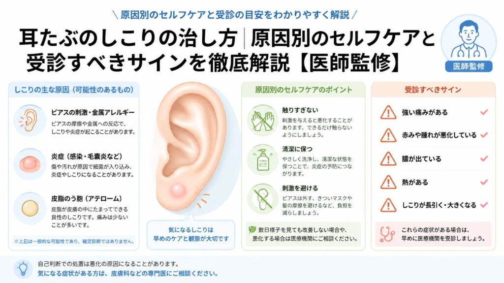 耳たぶのしこりの治し方｜原因別のセルフケア＆病院へ行くべきサインを徹底解説【医師監修】