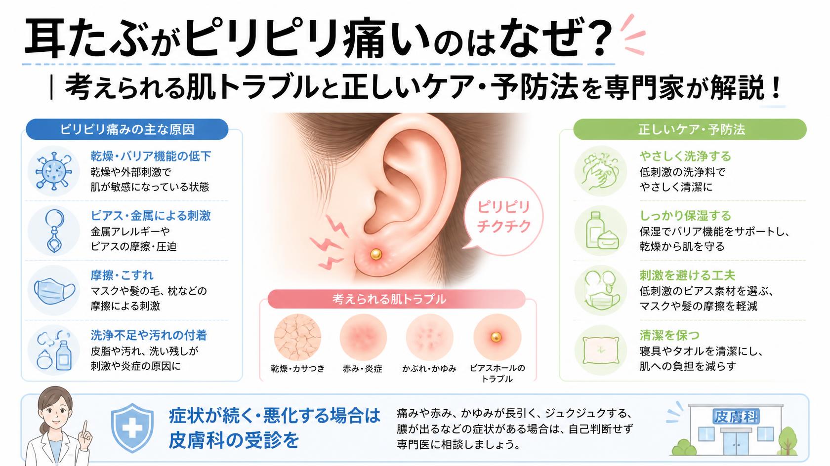 耳たぶがピリピリ痛む原因は?|考えられる皮膚トラブルと正しいケア・対策法を専門解説!