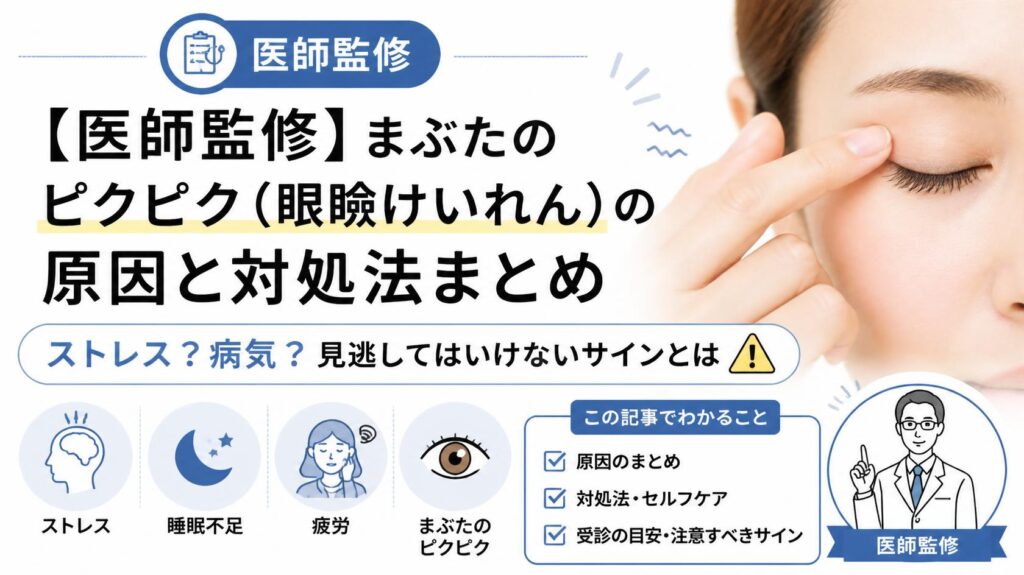 【医師監修】急にまぶたがピクピクする原因と対策まとめ|ストレス?病気?放置NGのサインとは