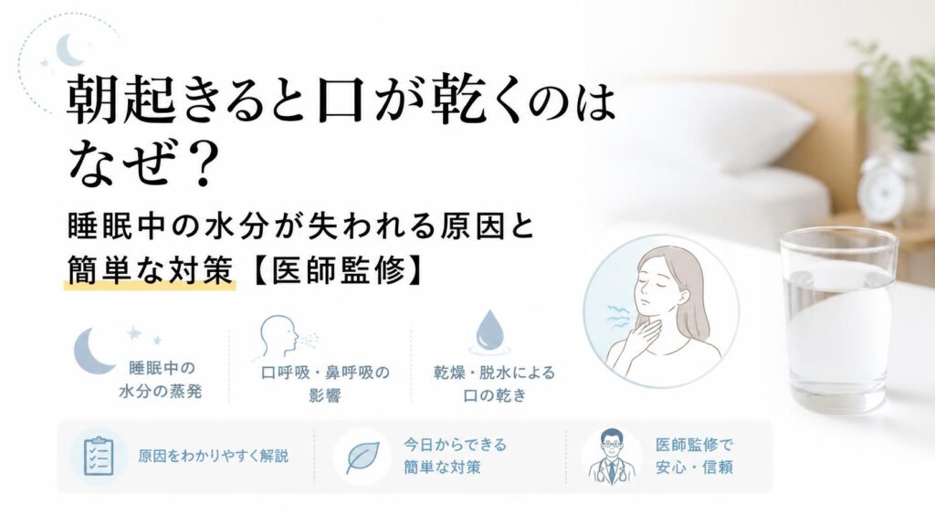 朝起きたとき口が渇くのはなぜ?寝ている間に水分が失われる原因と簡単な対策法【医師監修】