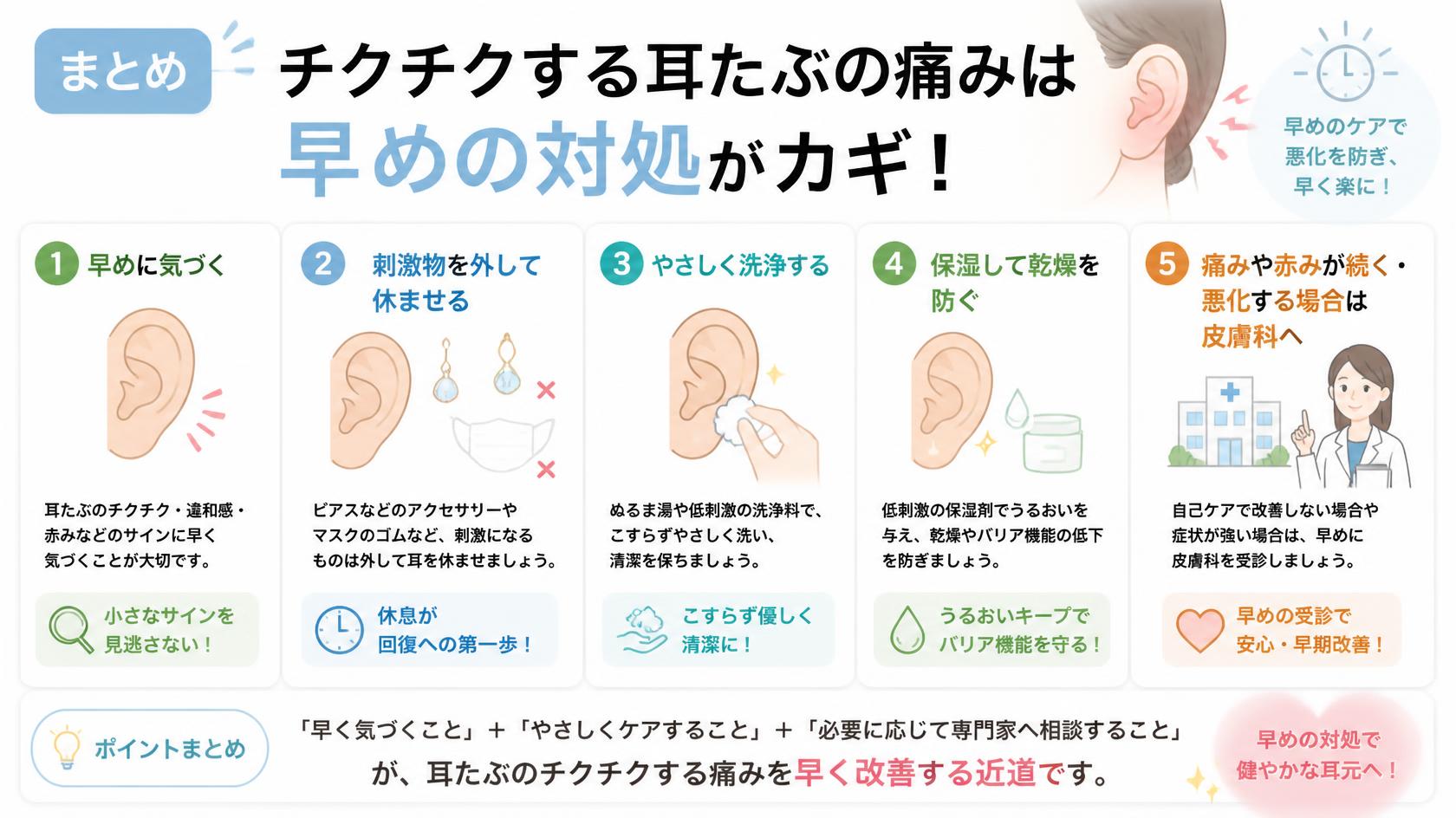 まとめ|耳たぶのピリピリ痛みは「早めの対処」がカギ