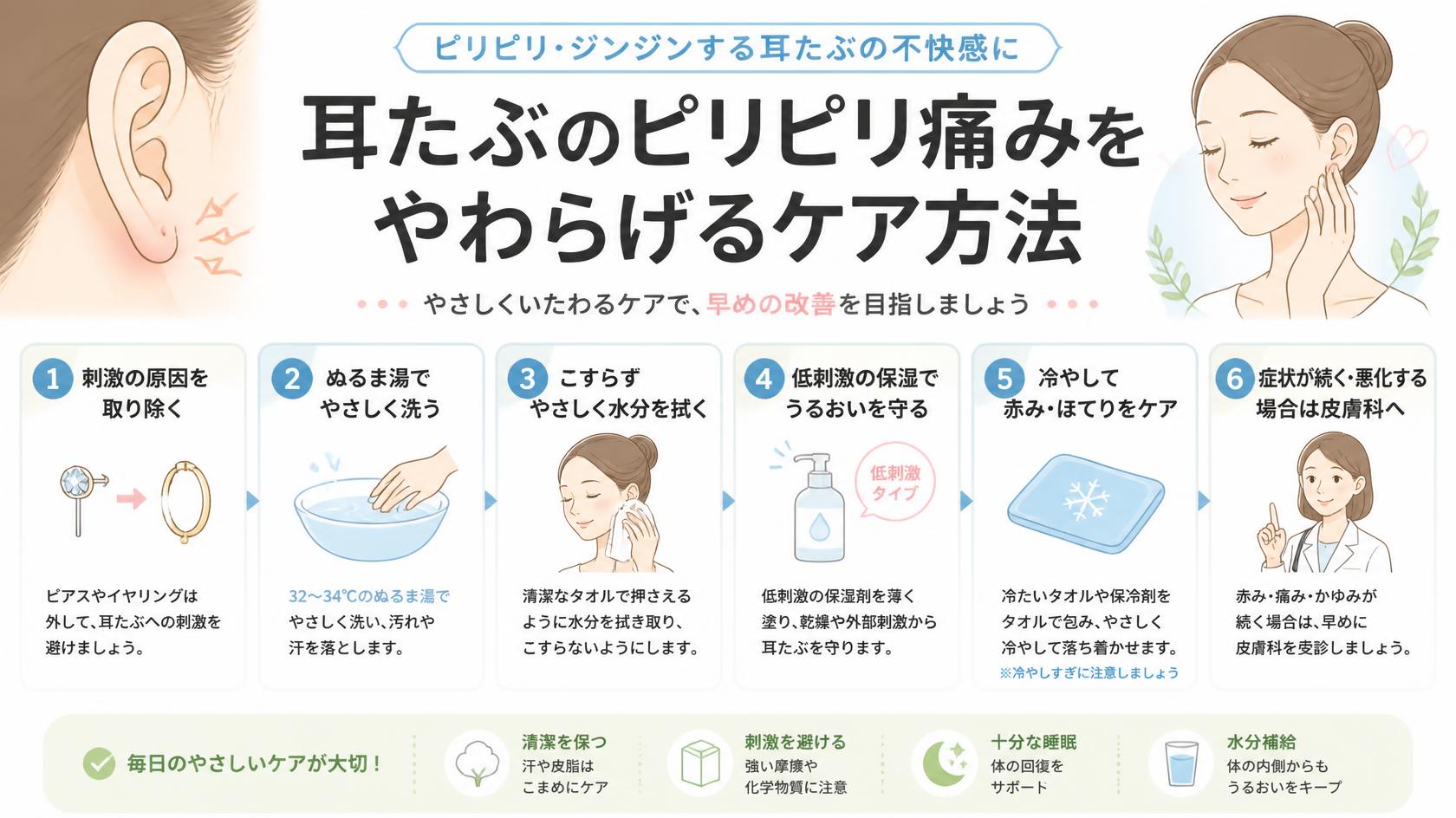耳たぶのピリピリ痛みを和らげるケア方法