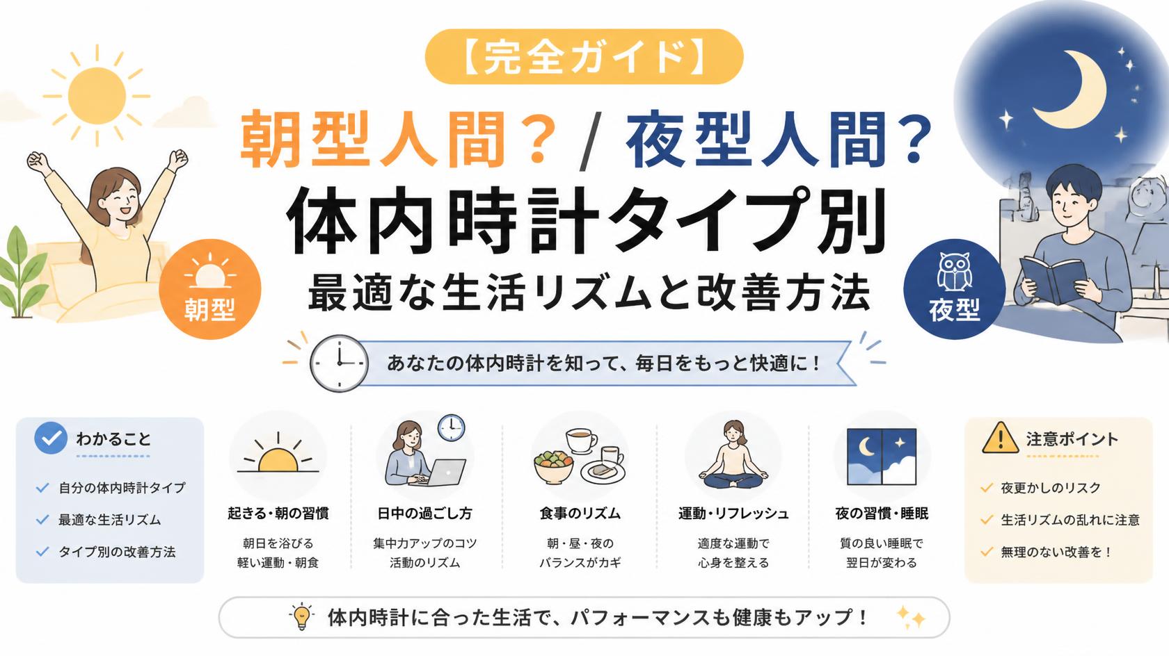 【保存版】あなたは朝型?夜型?|体内時計タイプ別の最適な生活リズムと改善法