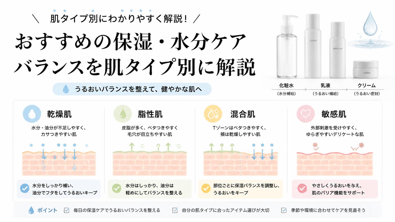 肌タイプ別｜おすすめの保湿＆保水ケアバランス