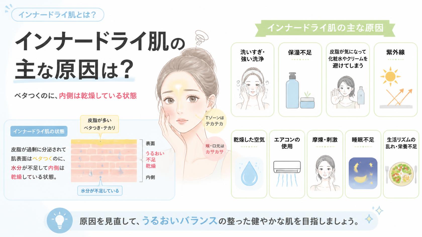 インナードライ肌の主な原因とは?