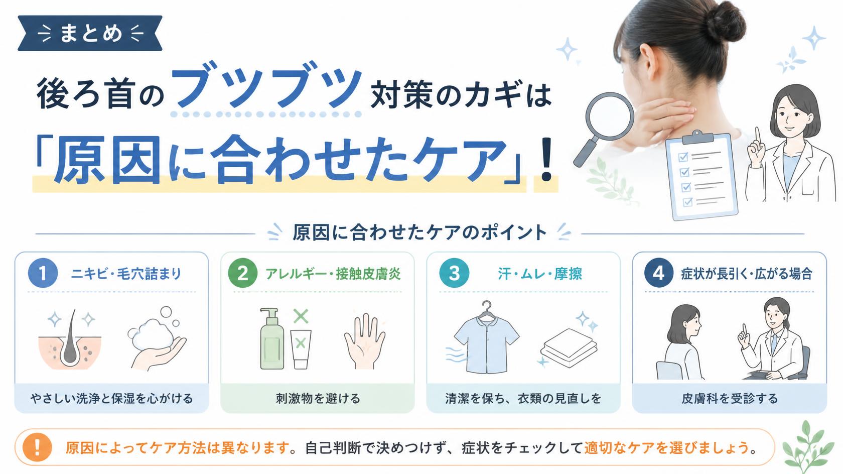 まとめ|首の後ろのブツブツは“原因別の対策”がカギ!