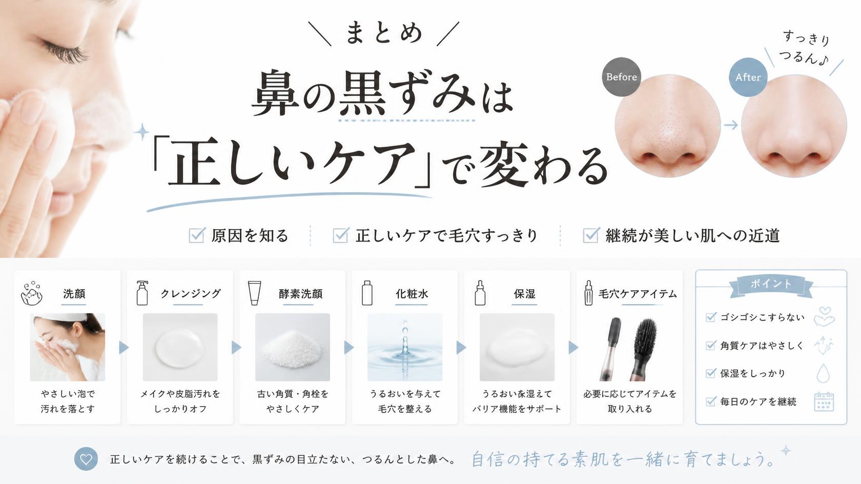 まとめ｜鼻の黒ずみは“正しいケア”で変わる