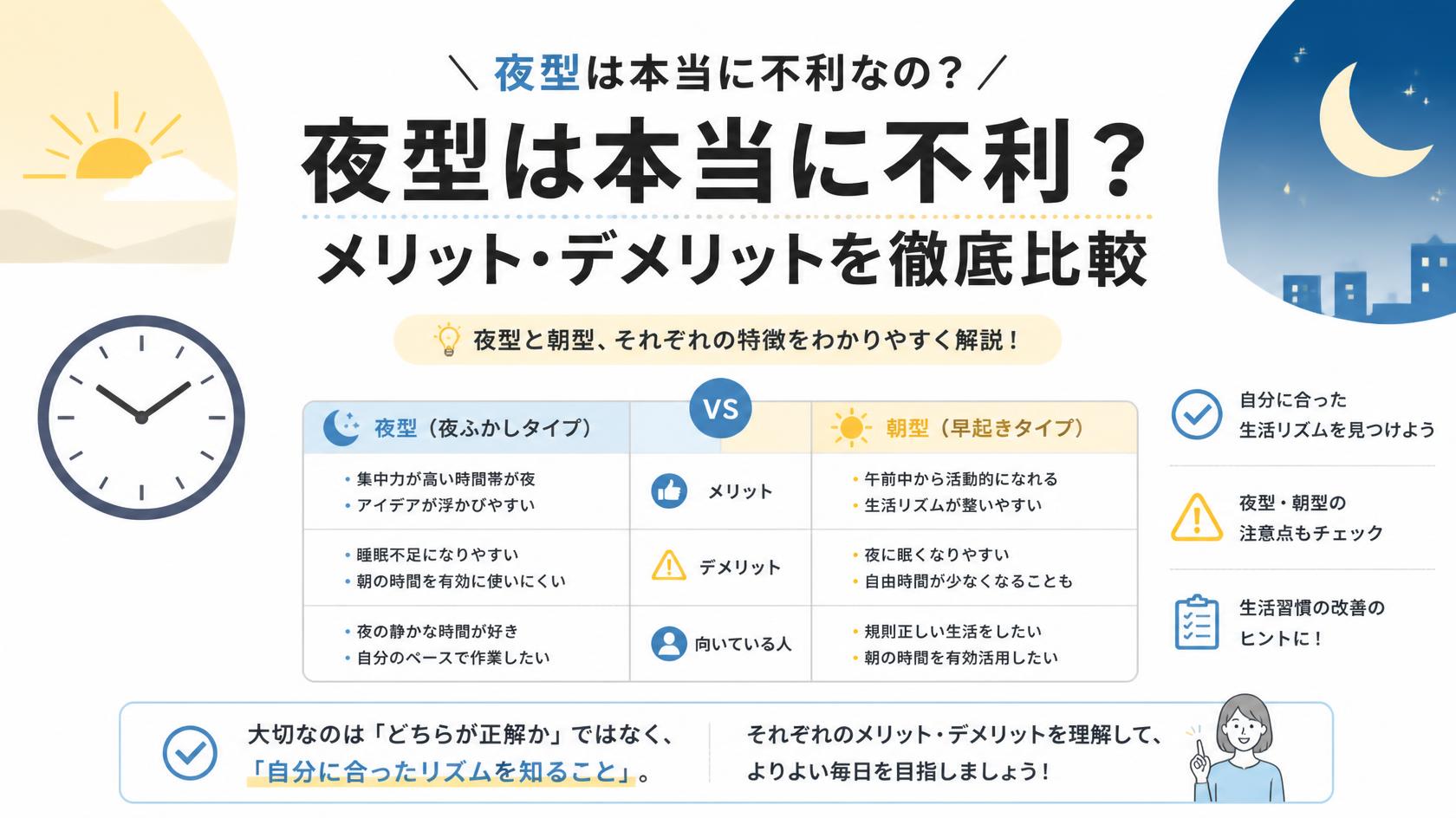 夜型は不利って本当?それぞれのメリット・デメリットを比較
