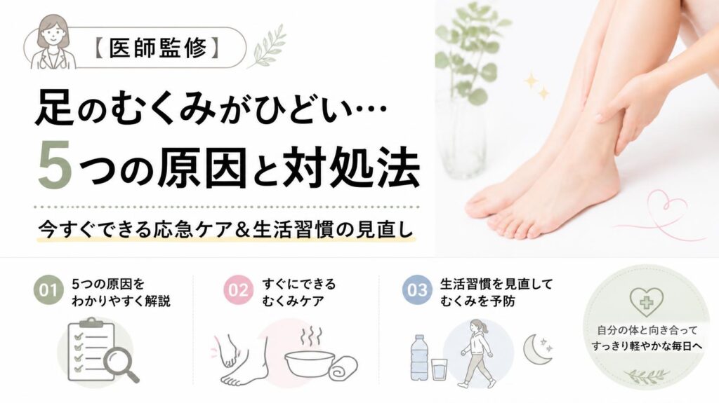 【医師監修】足のむくみがひどい原因と改善策5選｜今すぐできる即効ケア＆生活習慣の見直し方
