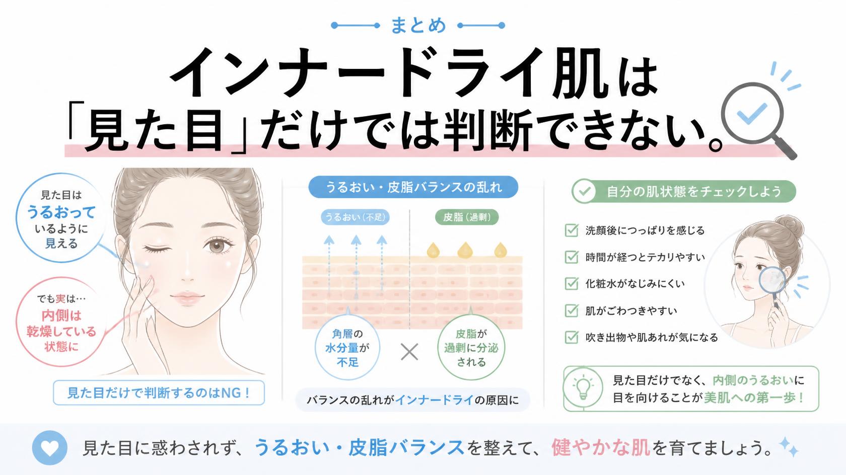 まとめ|インナードライ肌は「見た目」だけでは判断できない