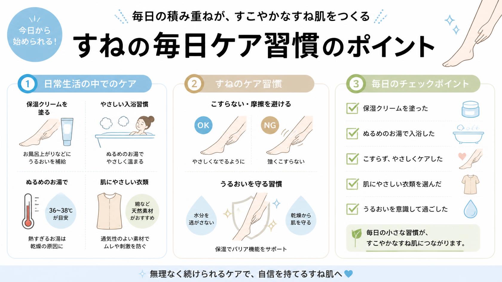日常生活でできる「すねケア習慣」のポイント