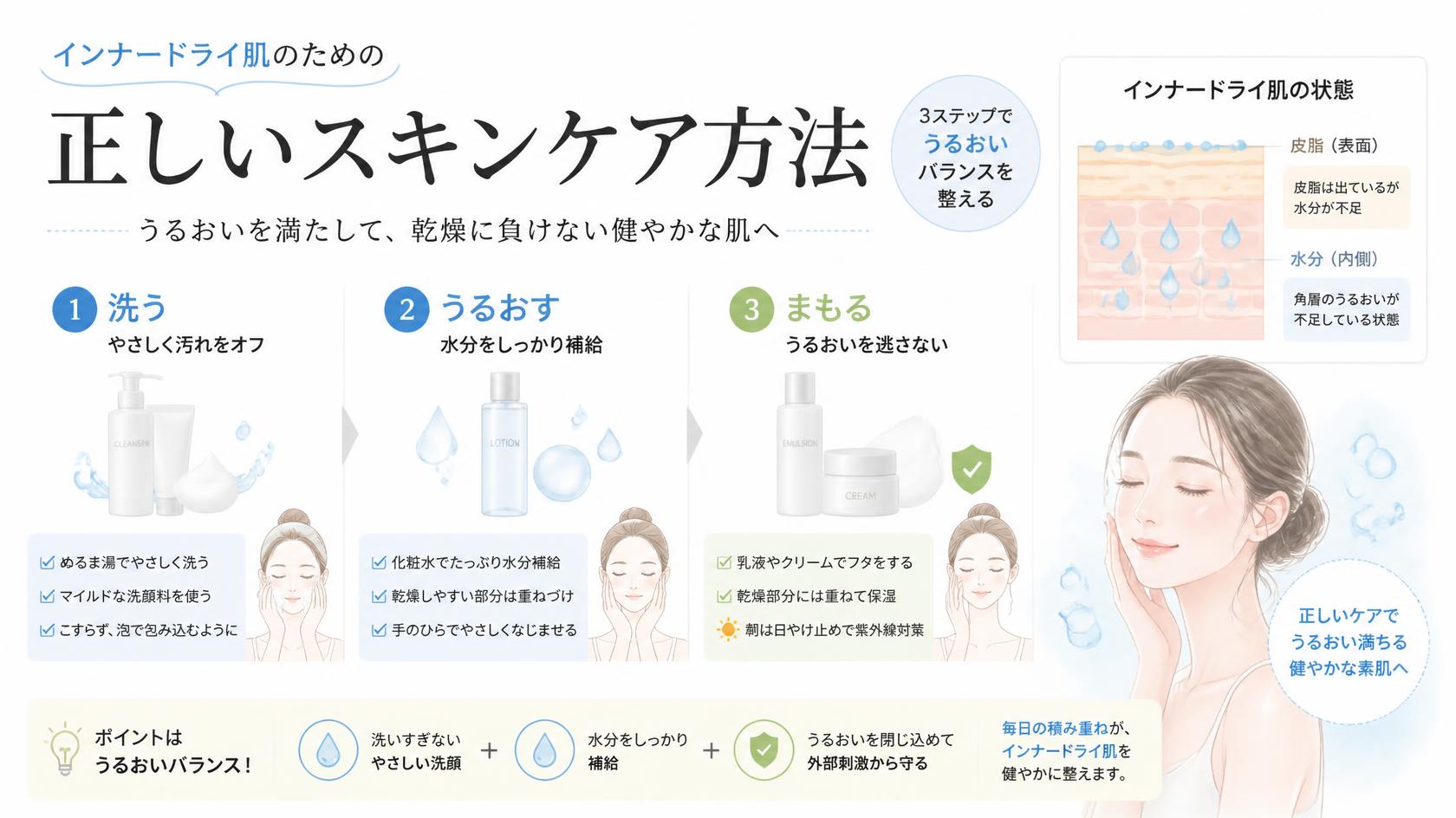 インナードライ肌のための正しいスキンケア法