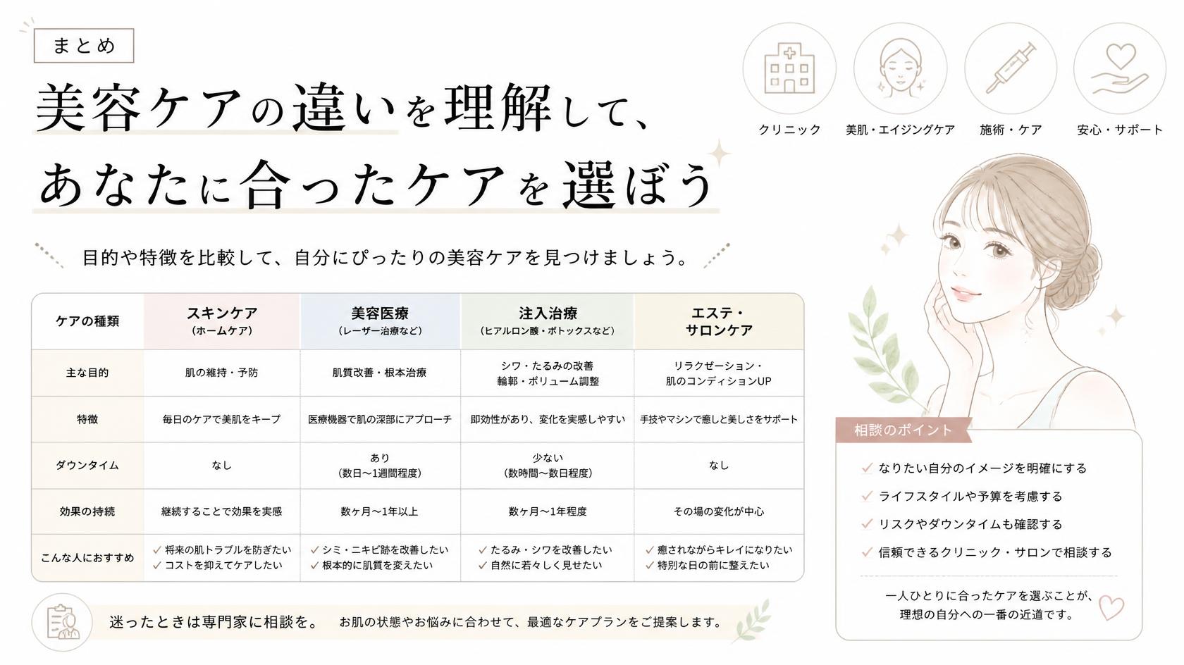 まとめ｜違いを知って、自分に合った美容ケアを選ぼう