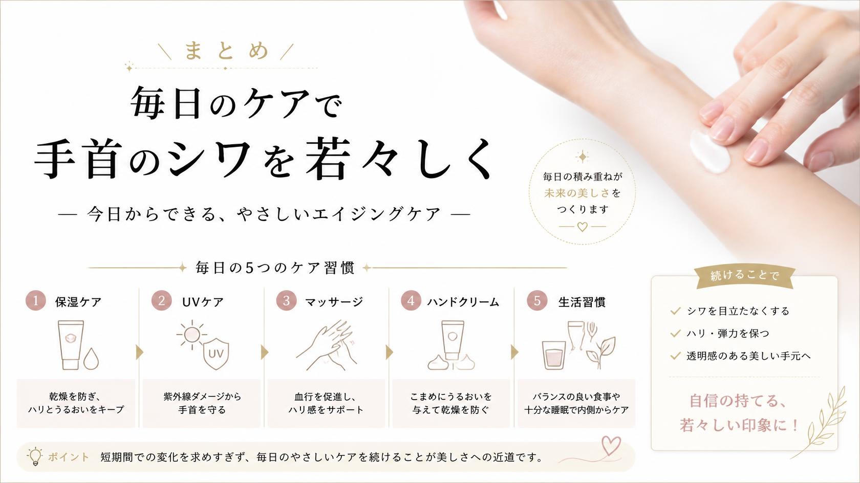 まとめ｜手首のシワは“毎日のケア”で若見えをキープ