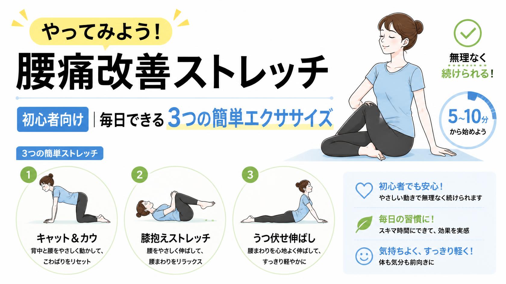 やってみよう！腰痛改善ストレッチ｜初心者OK・毎日できる簡単3選