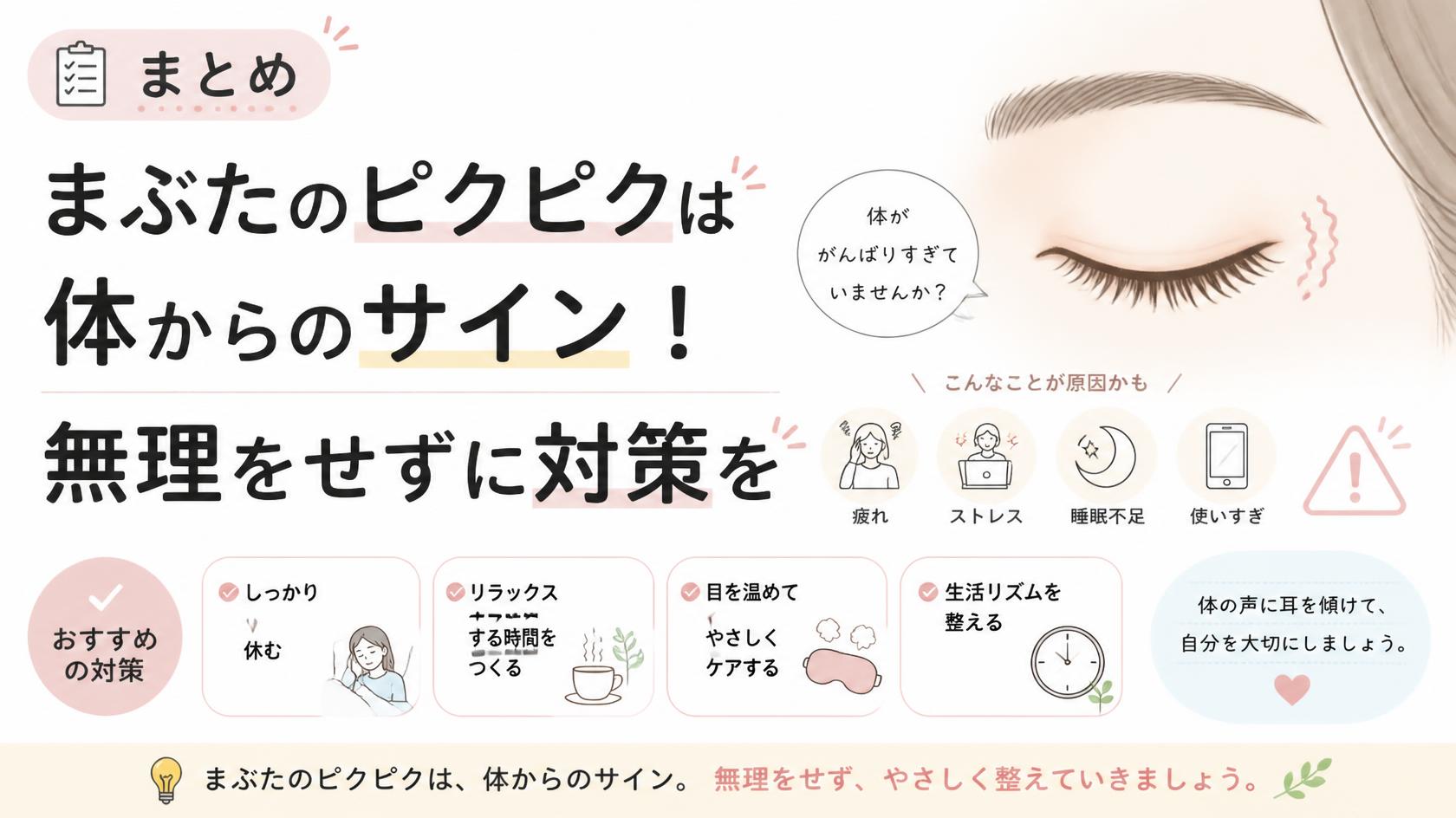 まとめ|急なまぶたの痙攣は体からのサイン!無理せず対策を