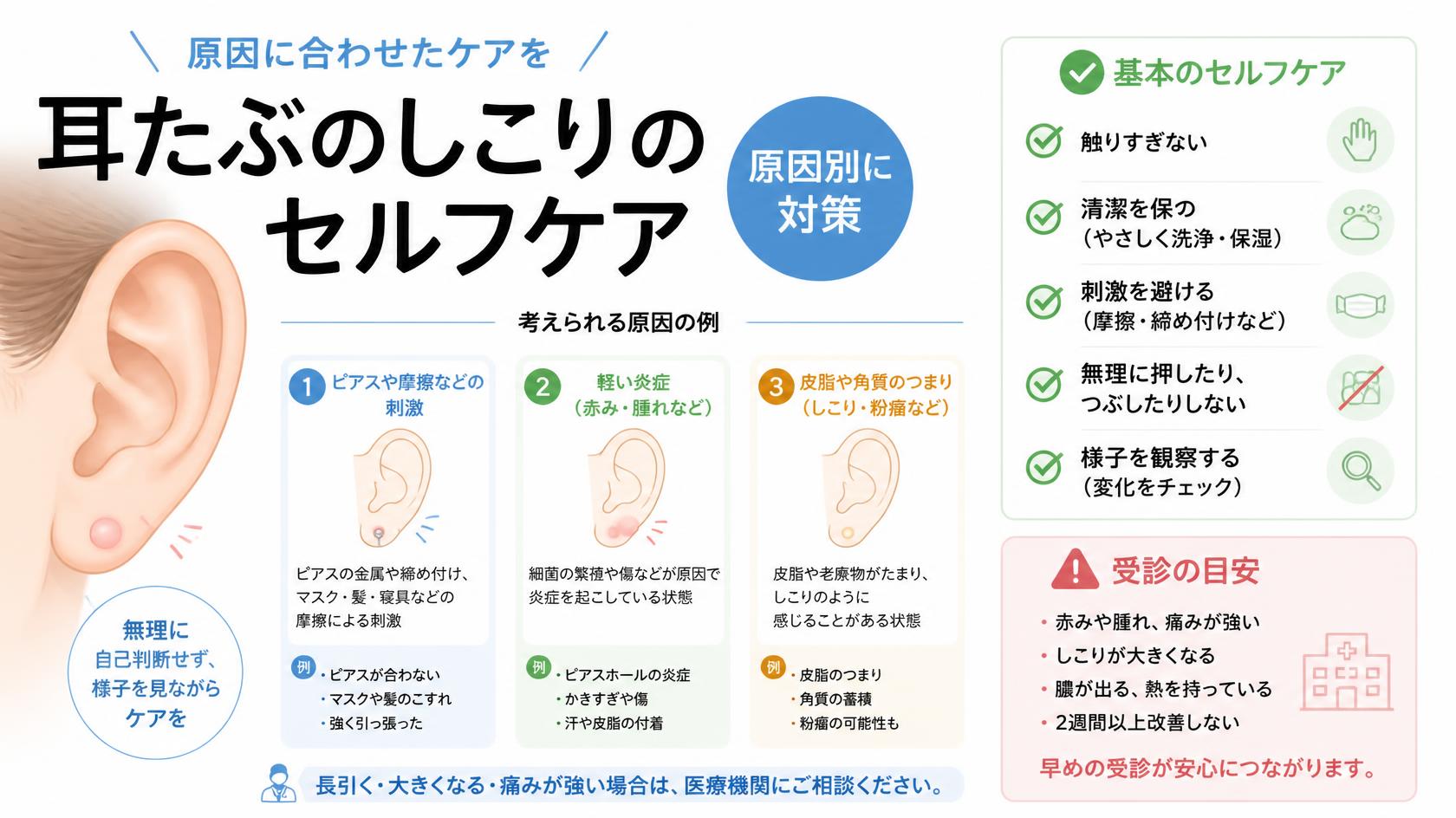 原因別|耳たぶのしこりセルフケア