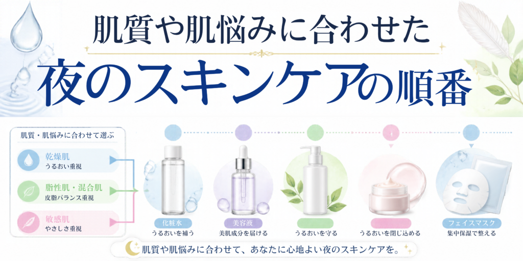 肌質や肌悩みに合わせた夜のスキンケアの順番